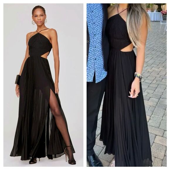 AMUR Maxi Dress Gown Black Janet Halter Pleated Sleeveless size 8 - Picture 1 of 12